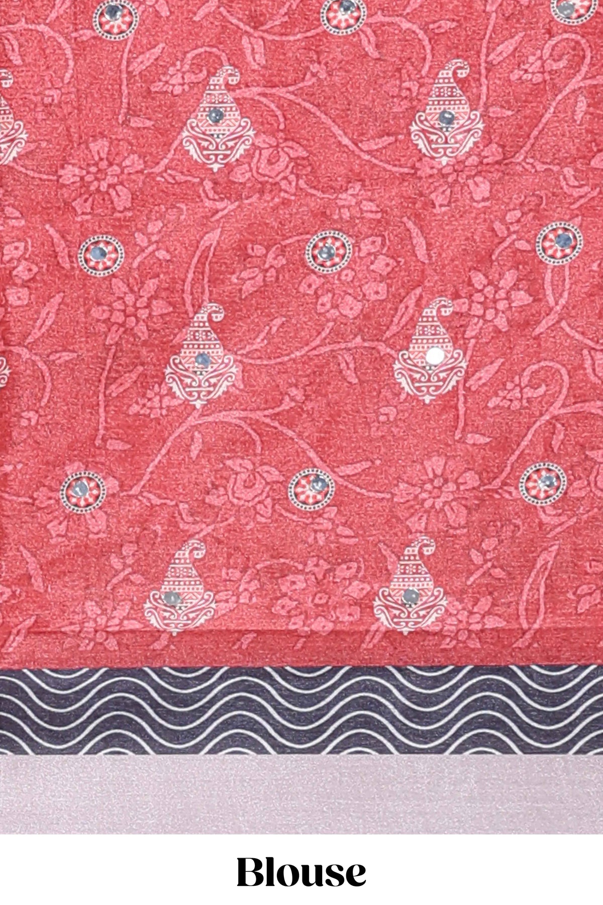 Grey floral design mirror work masakali saree with self border and contrast motifs blouse