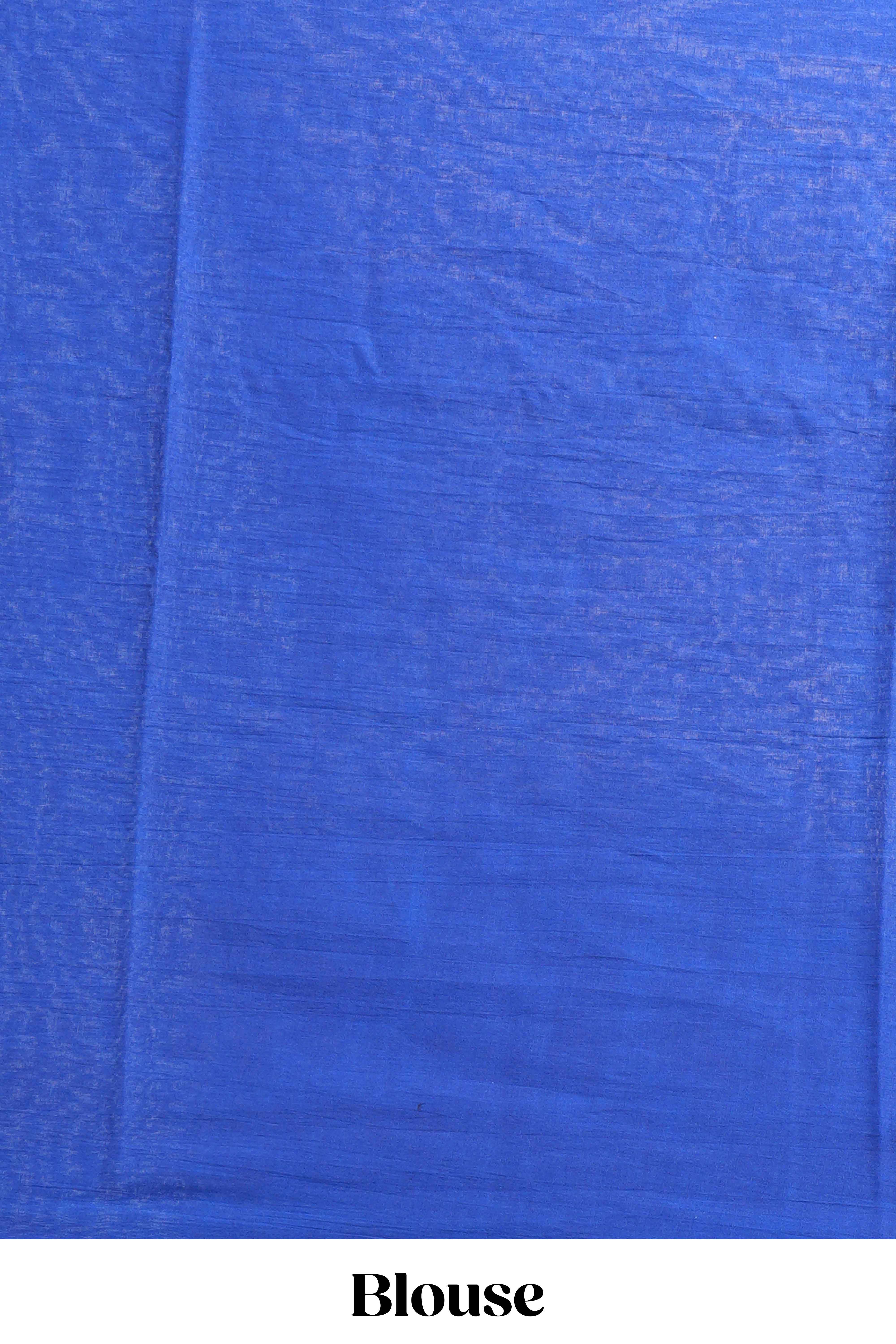 Borderless blue floral design mul mul cotton saree with matching blouse