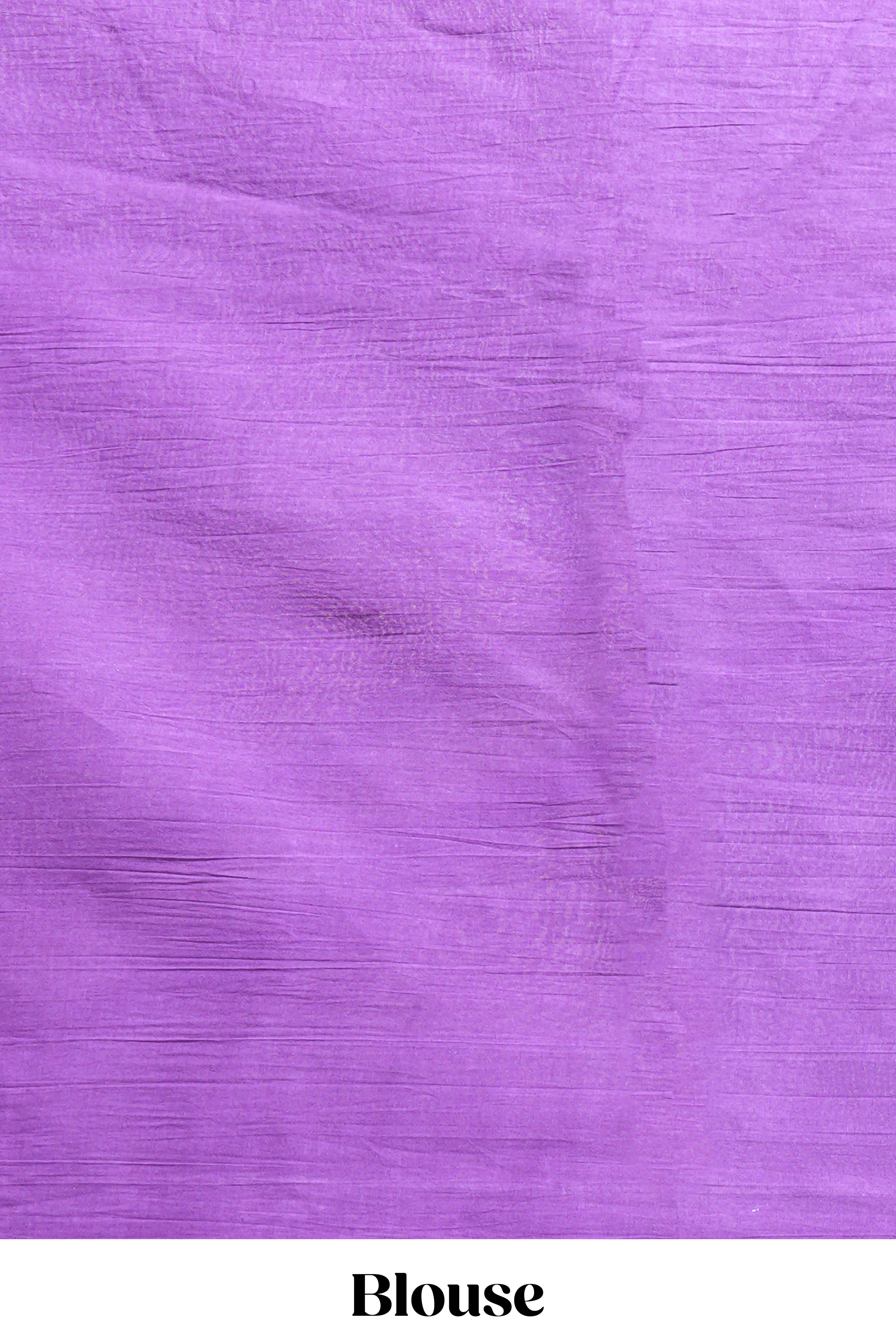 Borderless violet floral design mul mul cotton saree with matching blouse