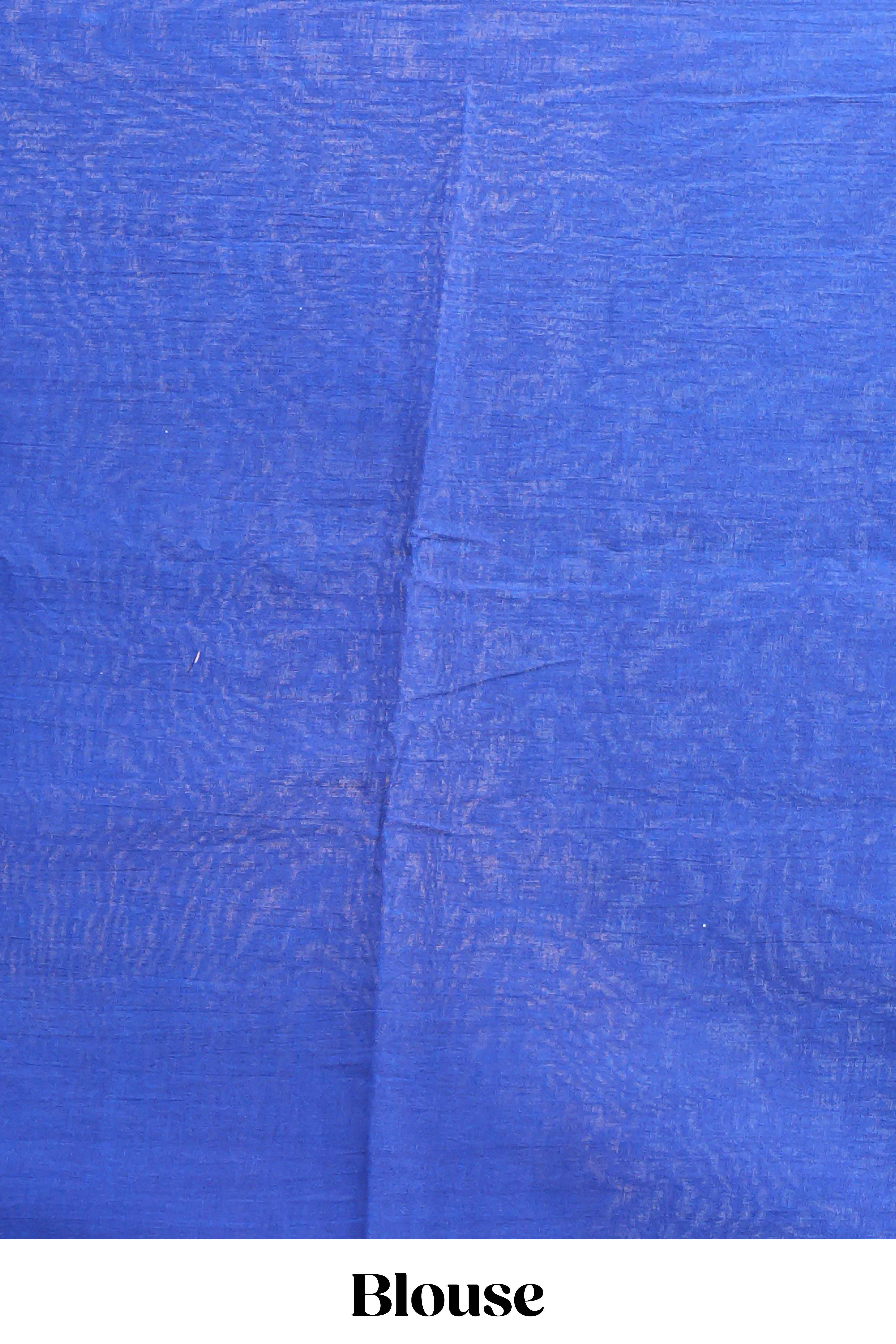 Borderless blue geometric design mul mul cotton saree with matching blouse