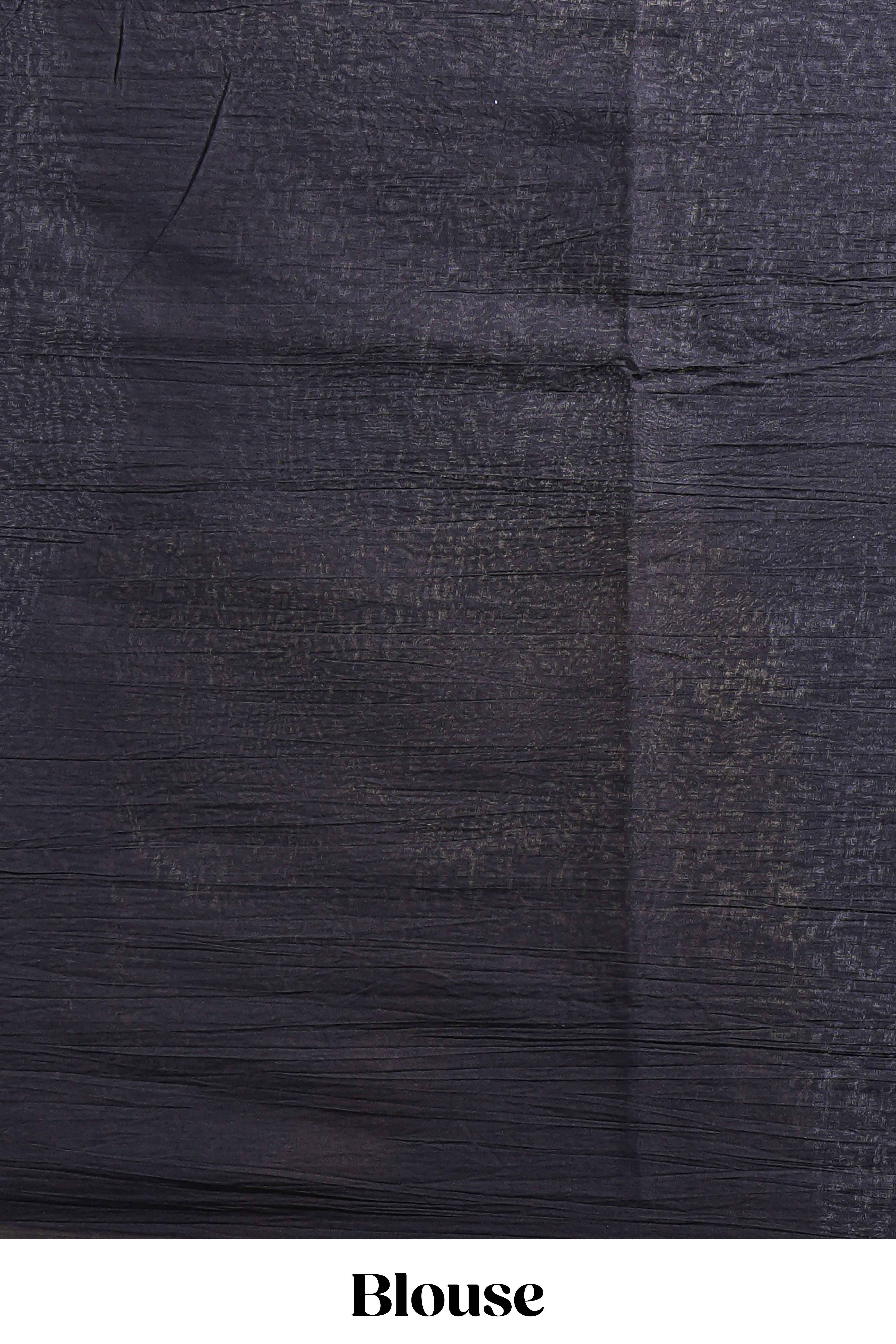 Borderless black leaf design mul mul cotton saree with matching blouse