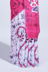 Borderless pink & white floral design mul mul cotton saree with matching blouse