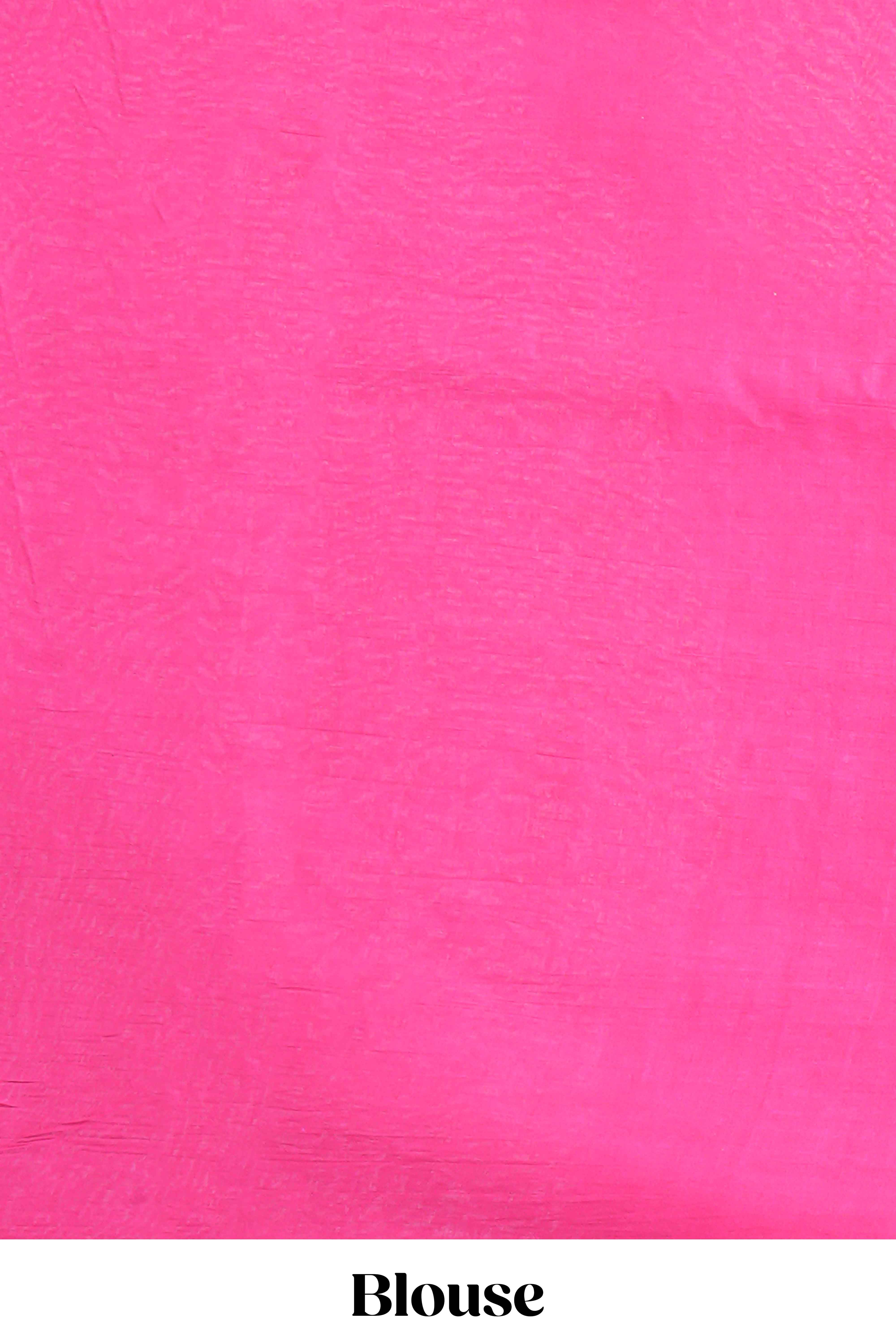 Borderless pink & white floral design mul mul cotton saree with matching blouse