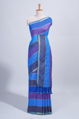 Multi color striped mul mul cotton saree with self zari border and matching blouse