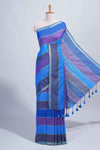Multi color striped mul mul cotton saree with self zari border and matching blouse