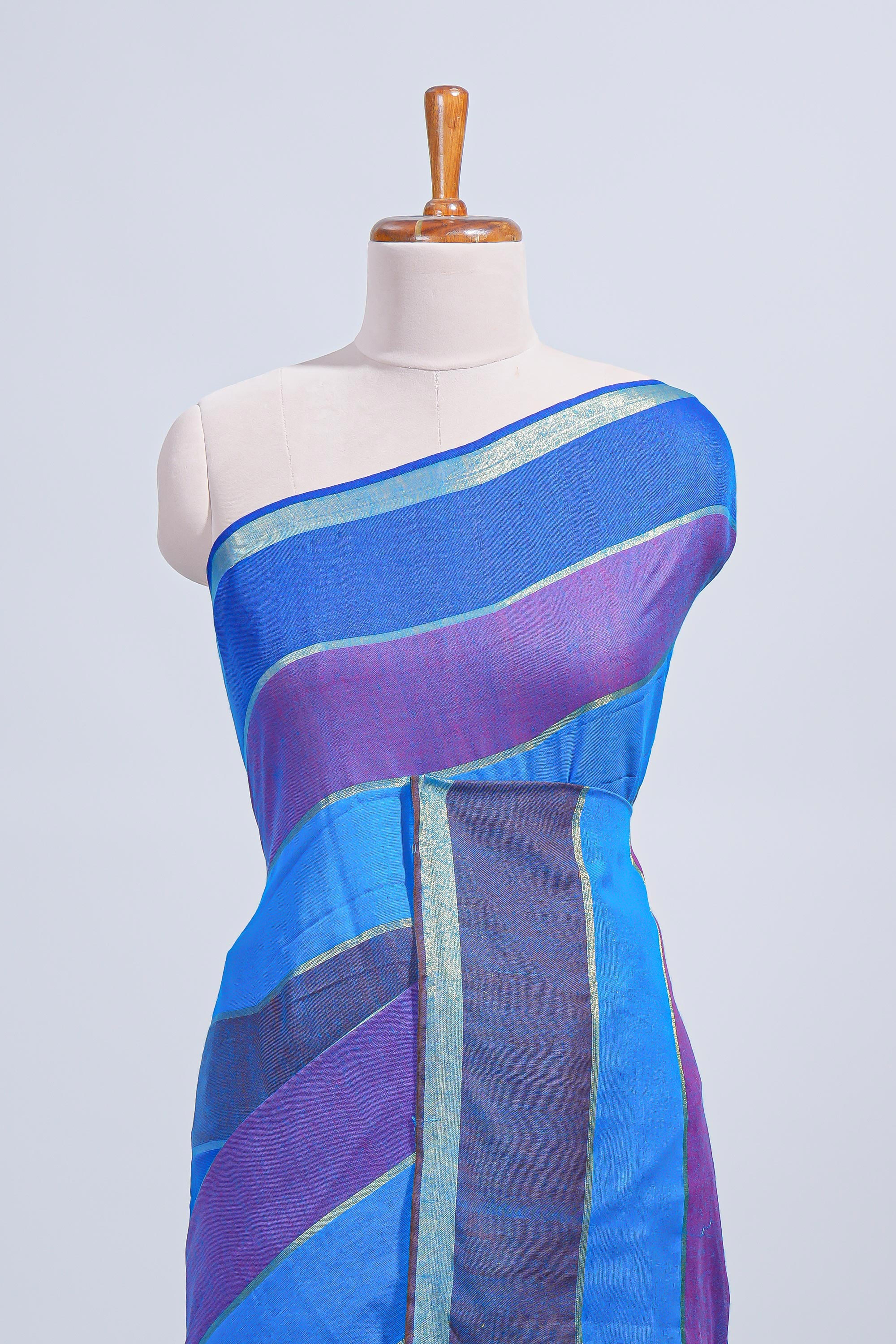 Multi color striped mul mul cotton saree with self zari border and matching blouse