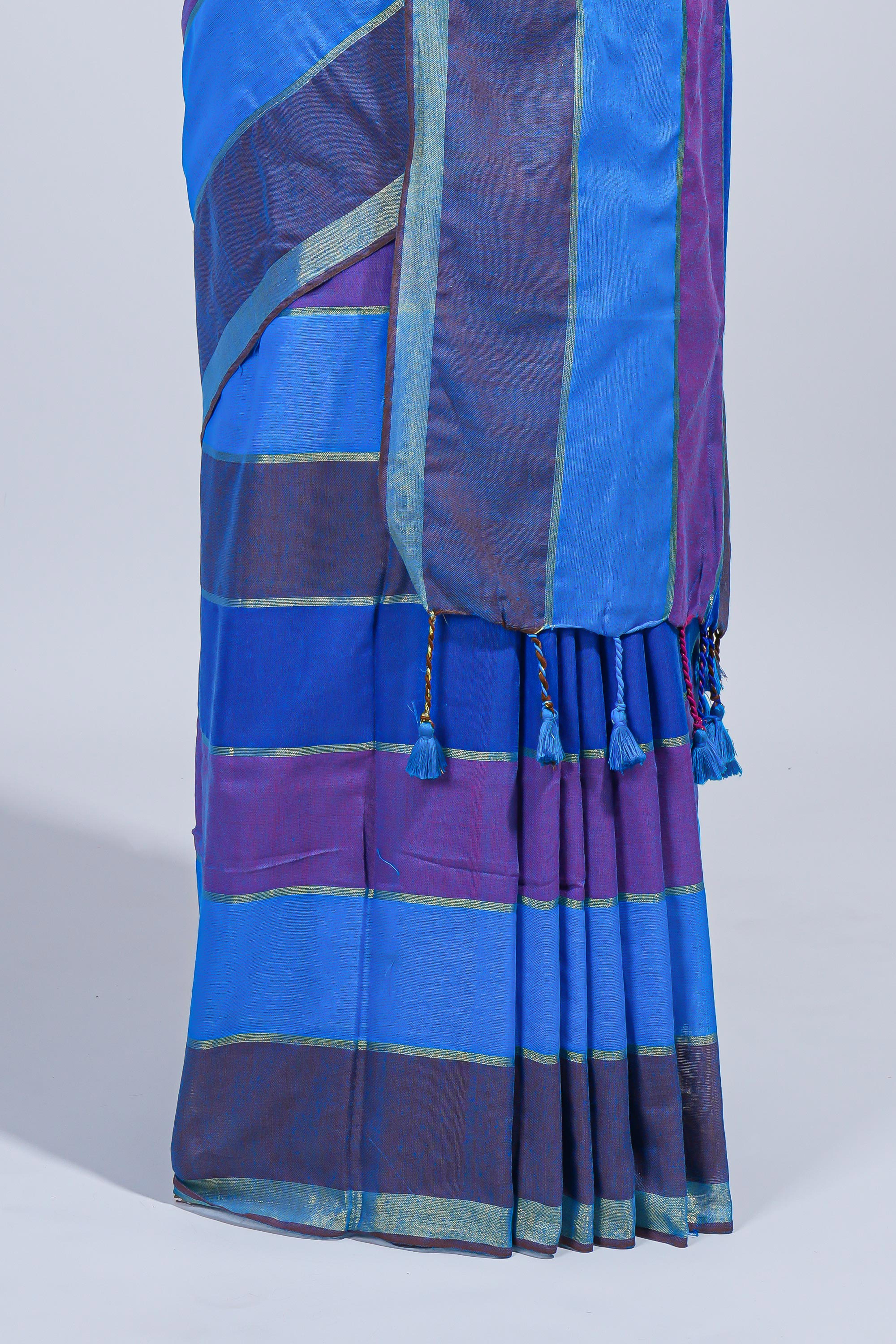 Multi color striped mul mul cotton saree with self zari border and matching blouse