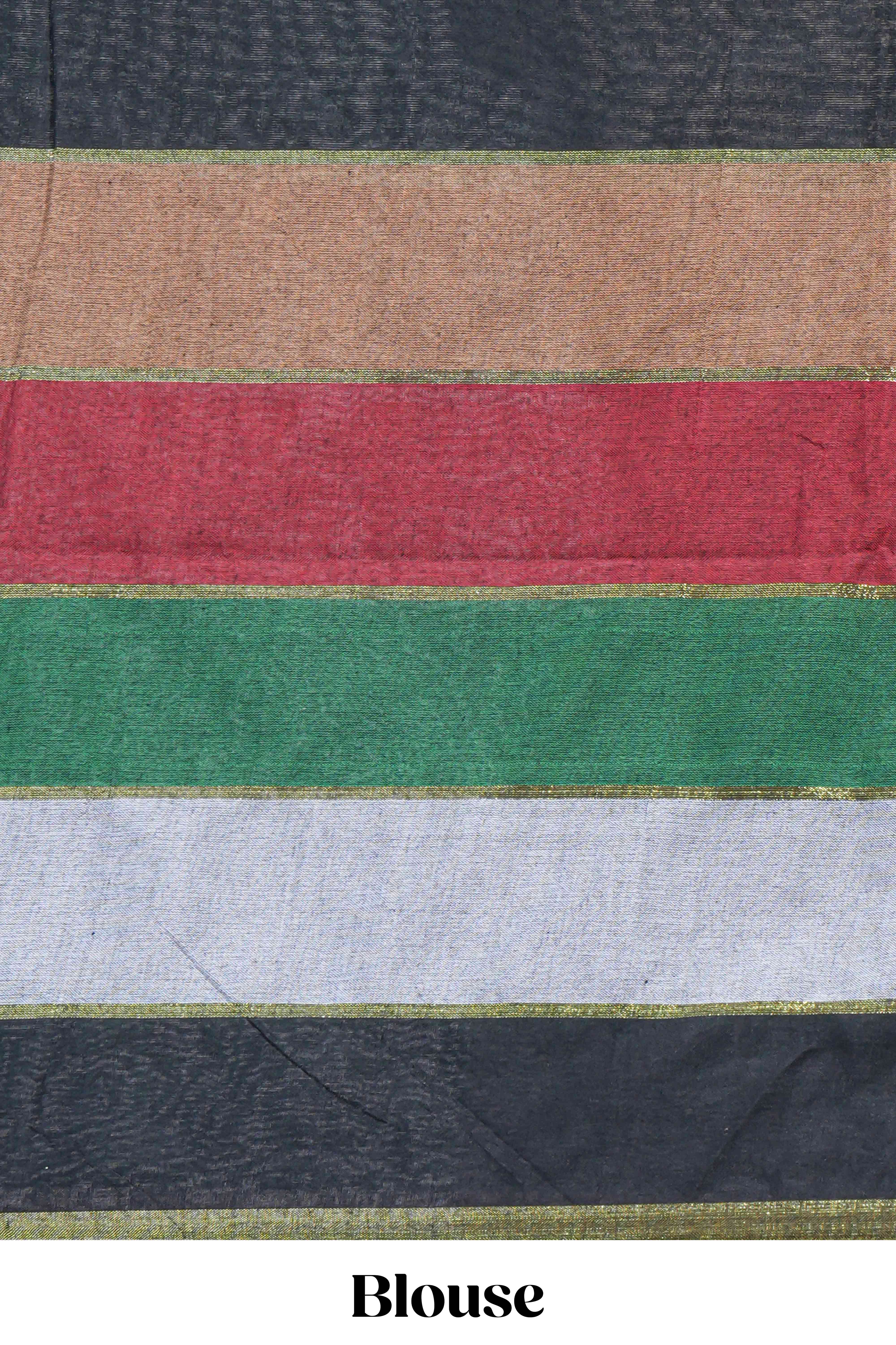Multi color striped mul mul cotton saree with self zari border and matching blouse