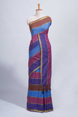 Multi color striped mul mul cotton saree with self zari border and matching blouse