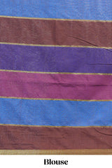 Multi color striped mul mul cotton saree with self zari border and matching blouse