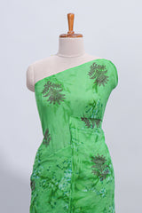Borderless green floral motifs design mul mul cotton saree with self pallu