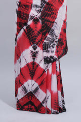Borderless red shibori design mul mul cotton saree with self pallu