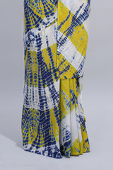 Multi color shibori design mul mul cotton saree with self pallu