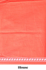 Red floral motifs design mul mul cotton saree with self border and contrast blouse