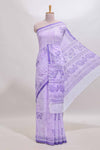 Lavender butterfly motifs design mul mul cotton saree with self border and matching warli print blouse