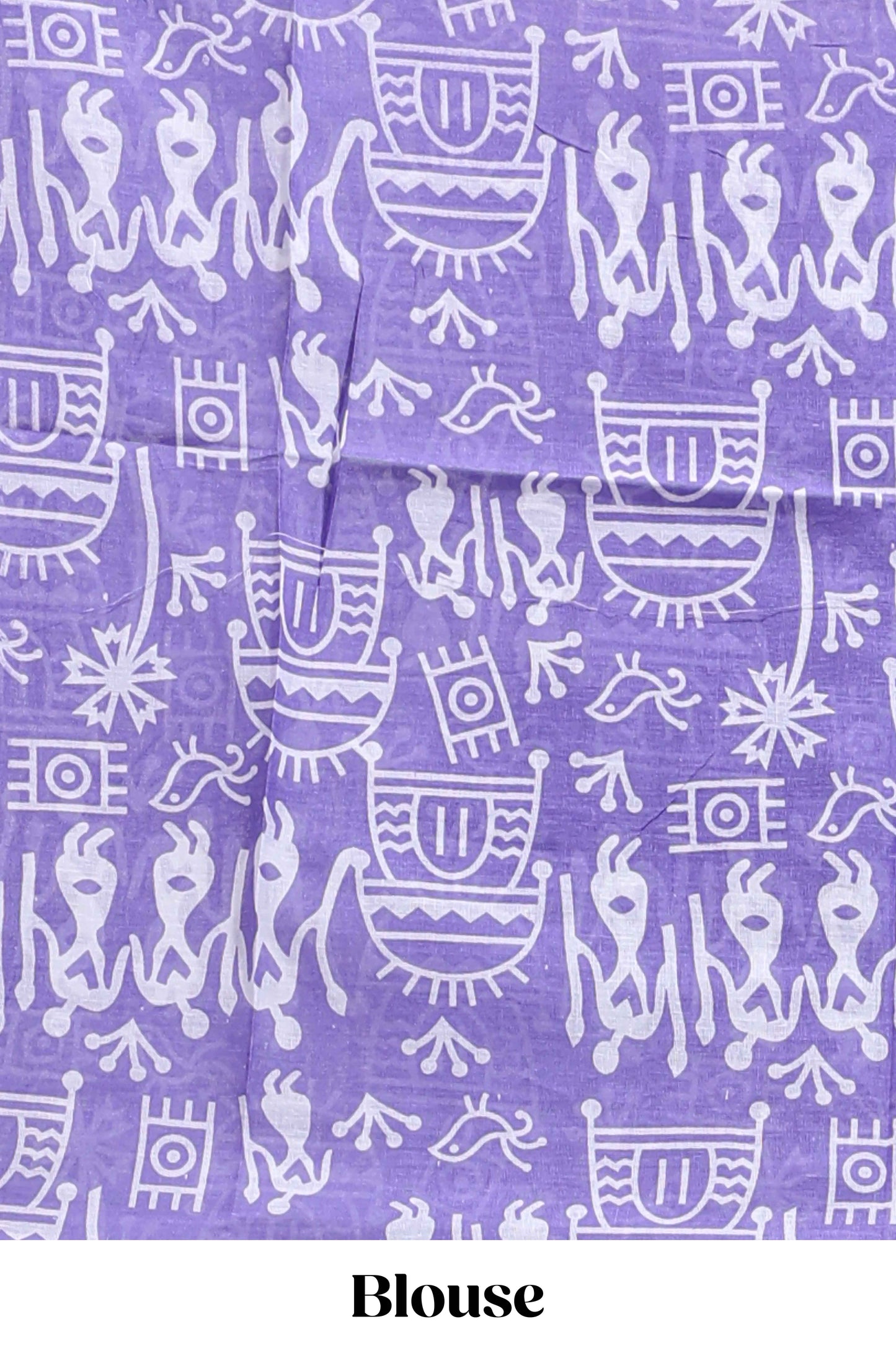 Lavender butterfly motifs design mul mul cotton saree with self border and matching warli print blouse