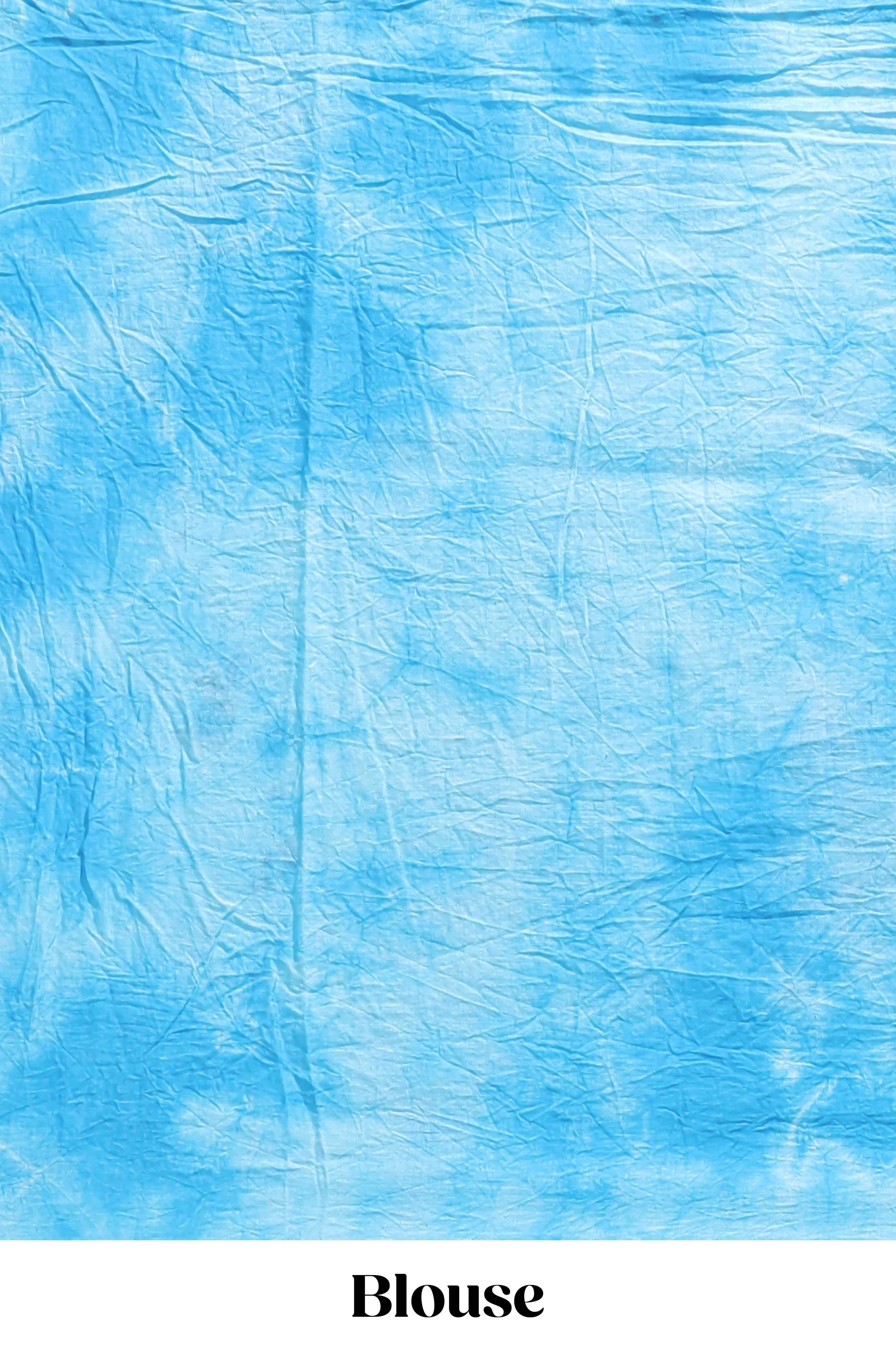 Blue shibori motifs design mul mul cotton saree with self border and matching blouse