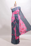 Pink shibori print motifs mul mul cotton saree with contrastborder and blouse