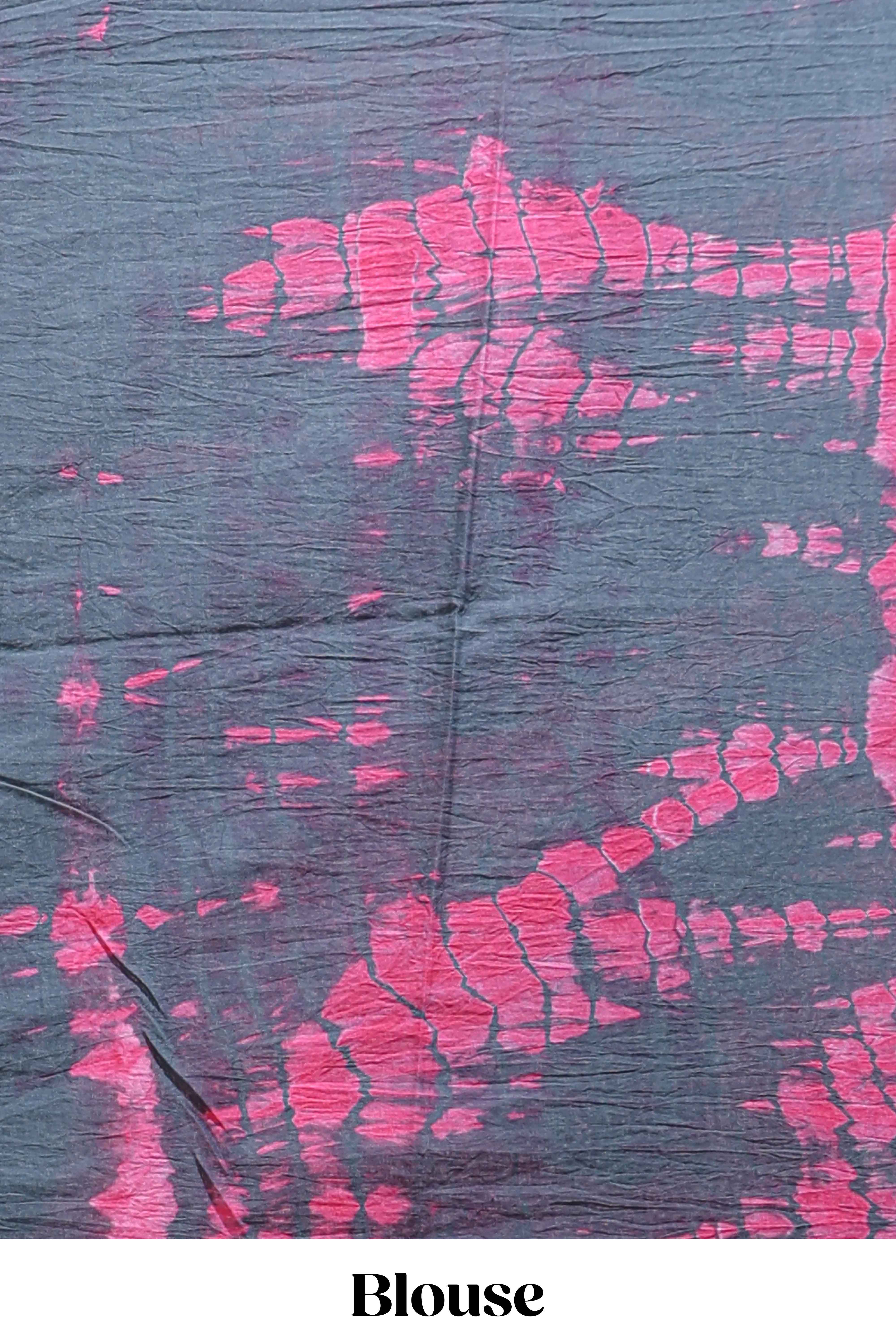 Pink shibori print motifs mul mul cotton saree with contrastborder and blouse