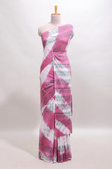 Pink & cream floral shibori print motifs mul mul cotton saree with selfborder and matching blouse