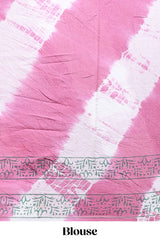 Pink & cream floral shibori print motifs mul mul cotton saree with selfborder and matching blouse