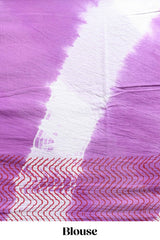Lavender & cream floral shibori print motifs mul mul cotton saree with selfborder and matching blouse