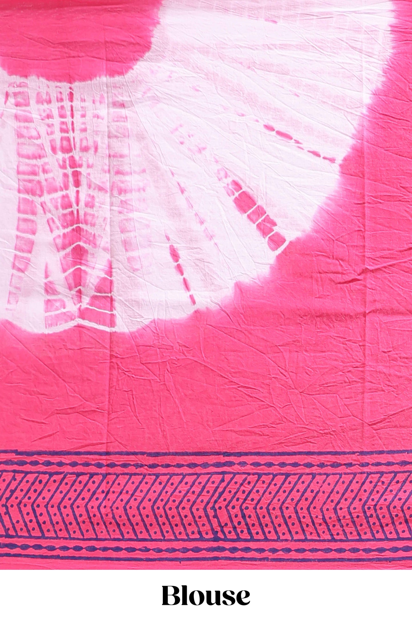 Pink & cream shibori print motifs mul mul cotton saree with self border and matching blouse
