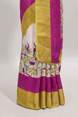 Rose pink & white zari striped floral design marsh mellow saree withcontrast zari border and blouse