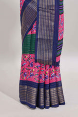Multi color zari striped floral design marsh mellow saree withcontrast zari border and blouse