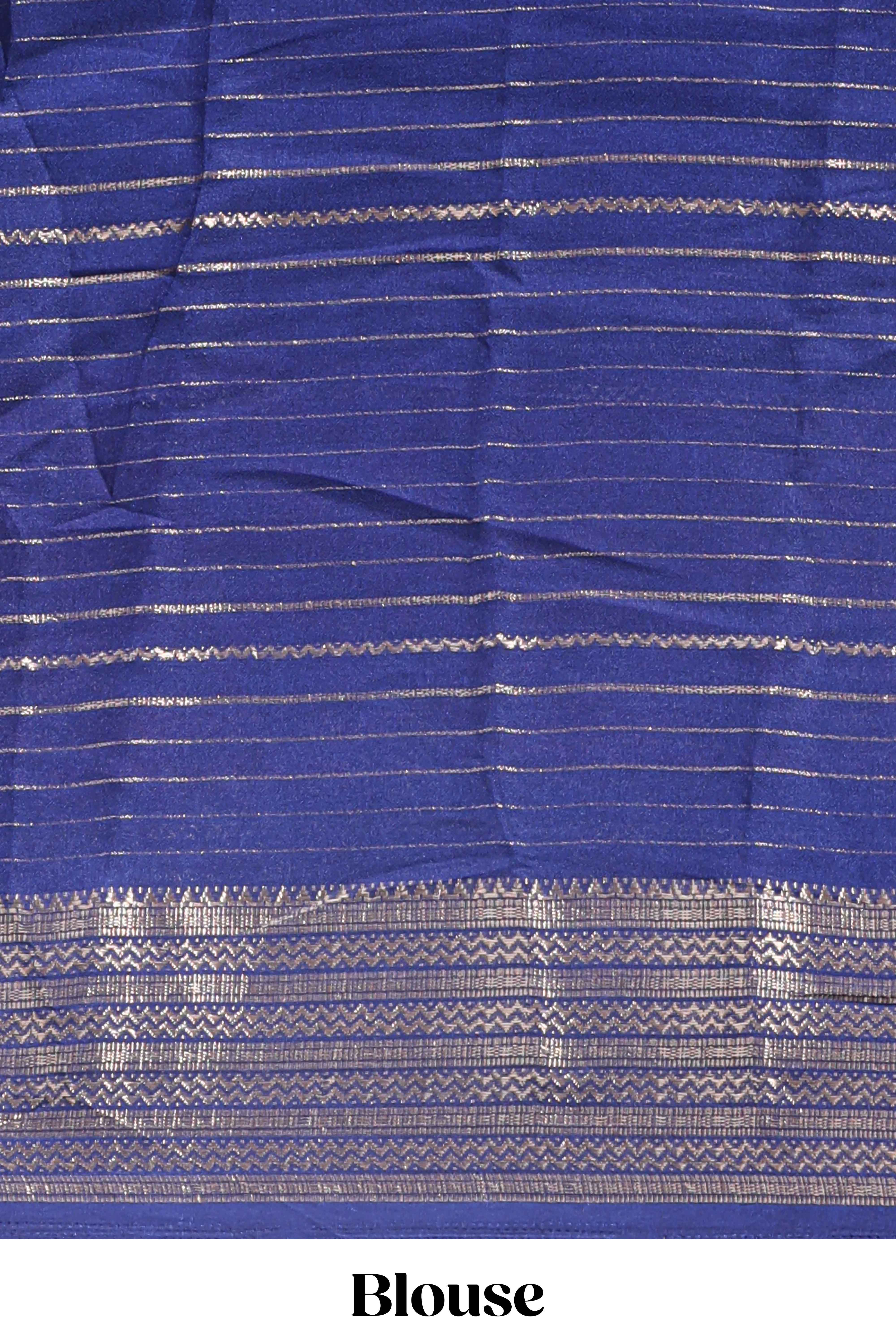 Multi color zari striped floral design marsh mellow saree withcontrast zari border and blouse