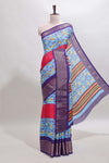 Multi color zari striped floral design marsh mellow saree withcontrast zari border and blouse