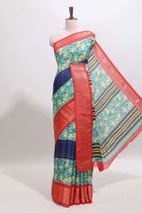 Multi color zari striped floral design marsh mellow saree withcontrast zari border and blouse