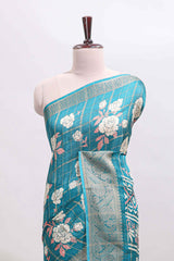 Green checked floral design marsh mellow saree with self zari border and matching blouse