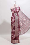 Maroon checked floral design marsh mellow saree with self zari border and matching blouse