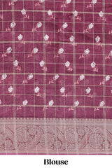 Maroon checked floral design marsh mellow saree with self zari border and matching blouse