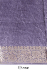 Lavender butterfly & floral design marsh mellow saree with contrast zari border and contrast blouse