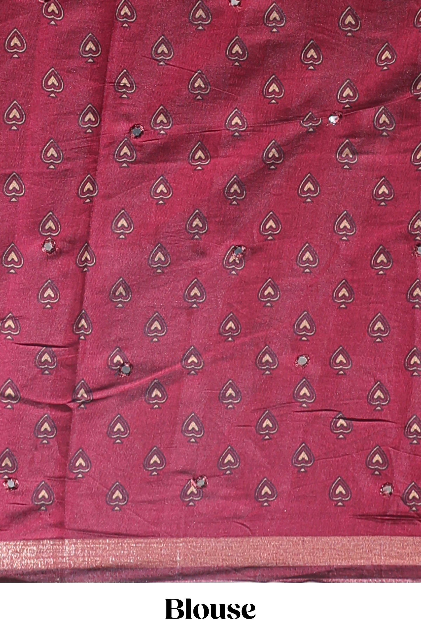 Maroon chevron print marsh mellow saree with contrast zari border and contrast blouse