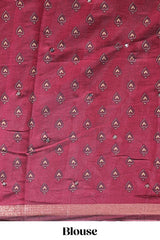 Maroon chevron print marsh mellow saree with contrast zari border and contrast blouse