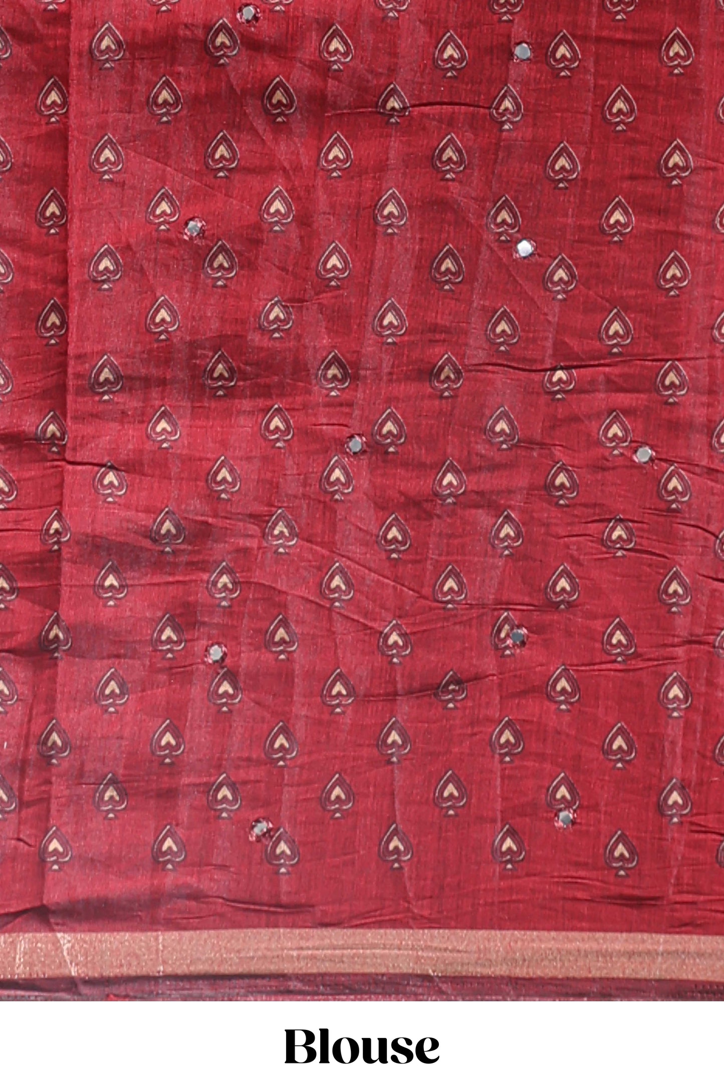 Red chevron print marsh mellow saree with contrast zari border and contrast blouse