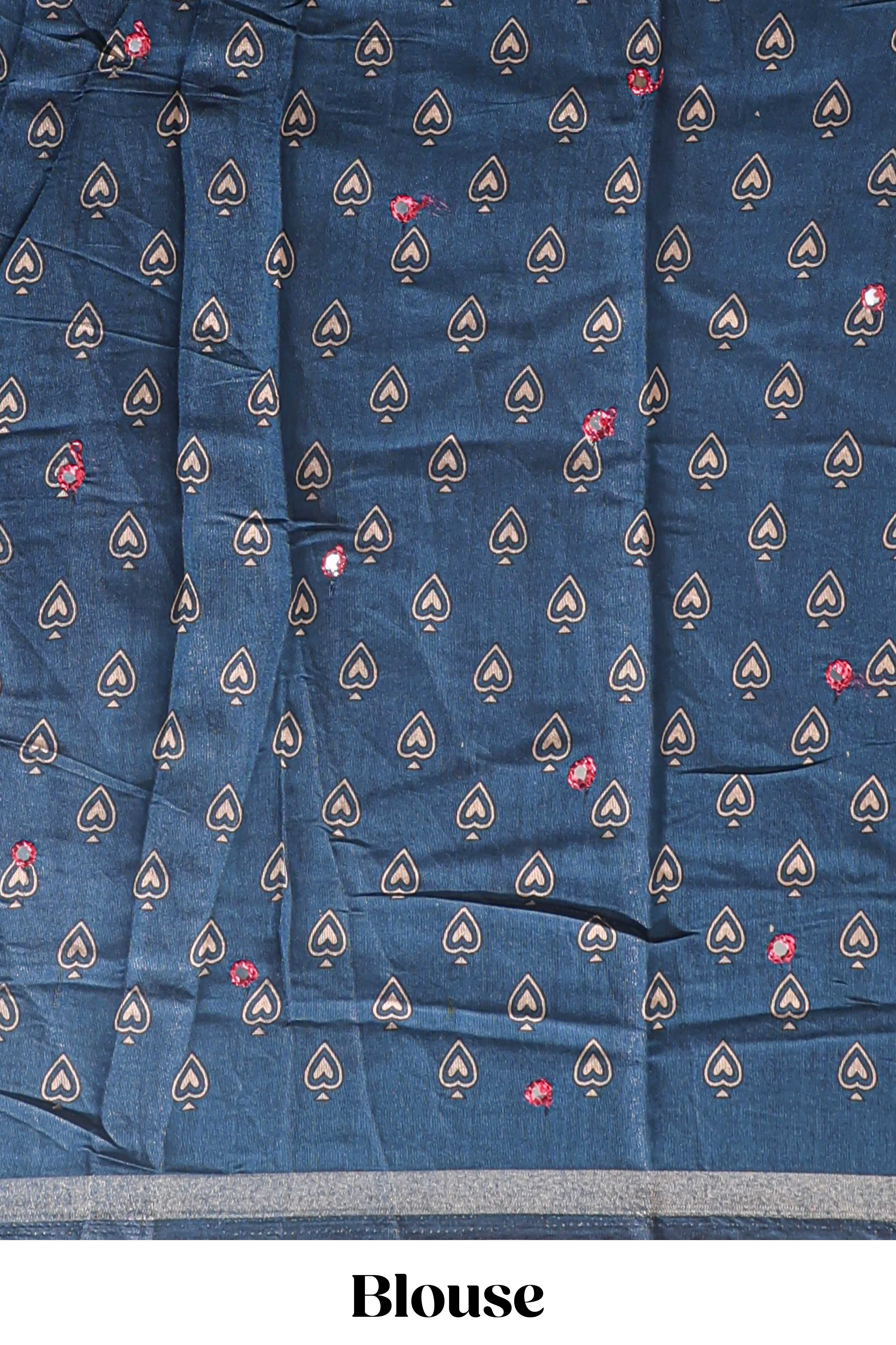 Maroon marsh mellow saree featuring mirror embroidery, contrast floral printed border & blouse