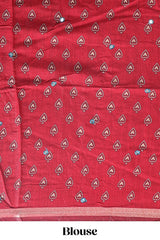 Blue marsh mellow saree featuring mirror embroidery, contrast floral printed border & blouse