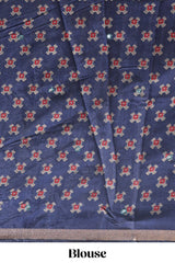 Blue printed marsh mellow saree with contrast floral border and tassel pallu