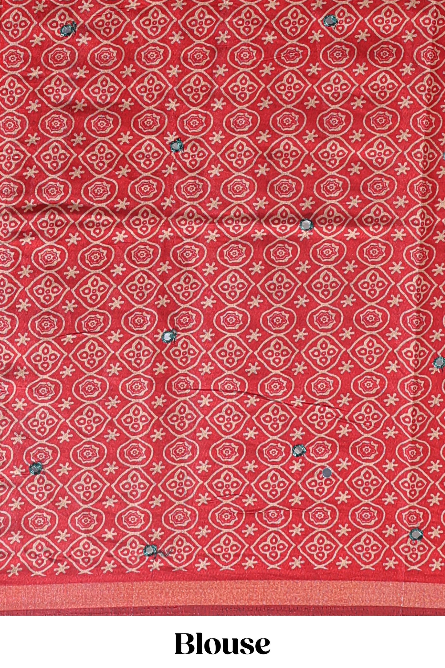 Green embroidery mirror work marsh mellow saree with contrast border and printed blouse