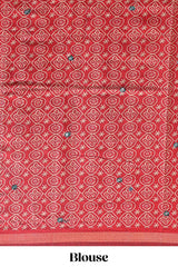 Green embroidery mirror work marsh mellow saree with contrast border and printed blouse
