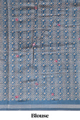 Maroon embroidery mirror work marsh mellow saree with contrast border and printed blouse