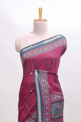 Purple embroidery mirror work marsh mellow saree with contrast border and printed blouse