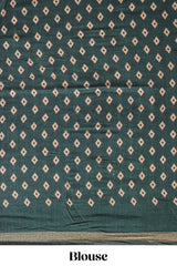 Green floral motifs design marsh mellow saree with contrast border and printed blouse