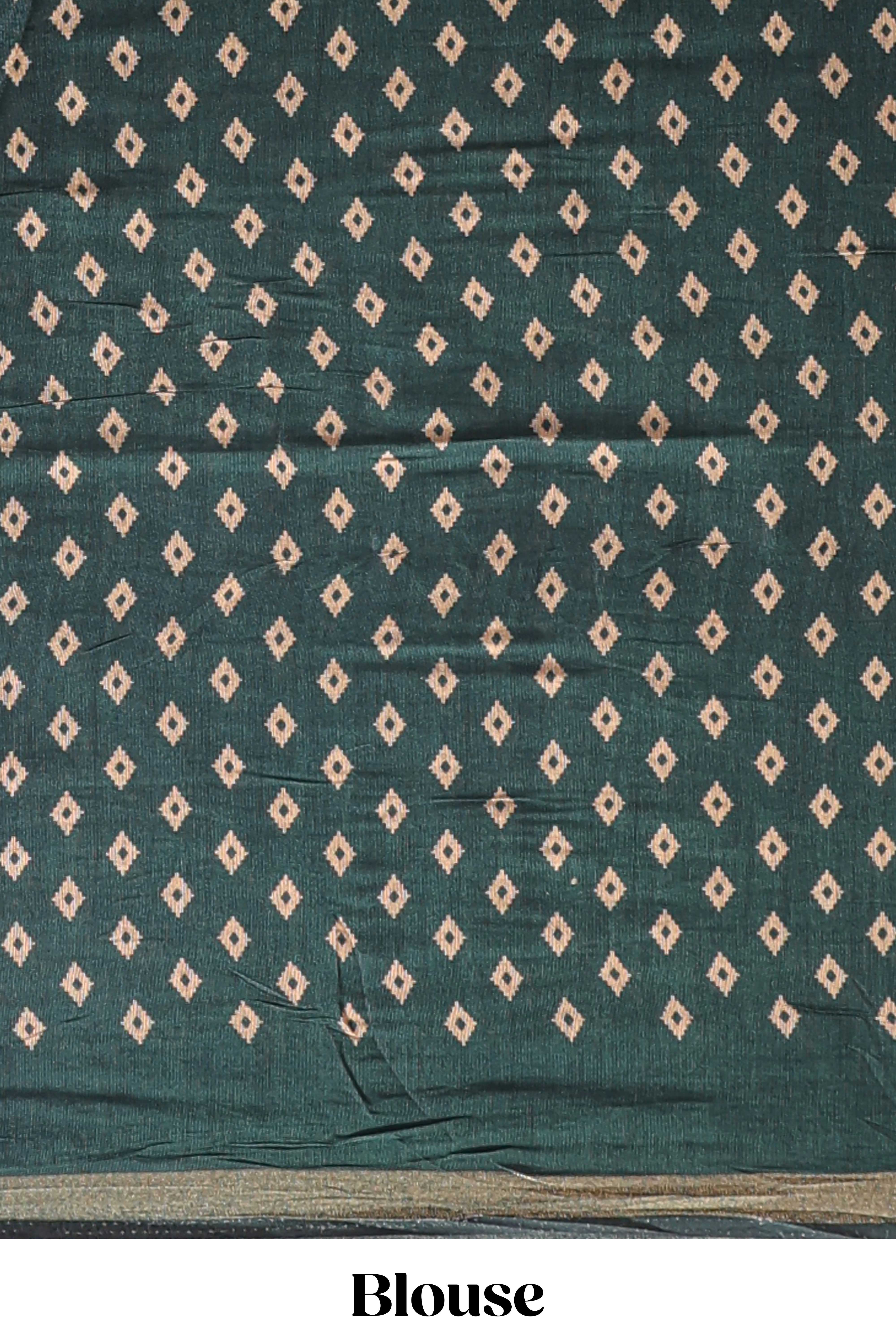 Green floral motifs design marsh mellow saree with contrast border and printed blouse