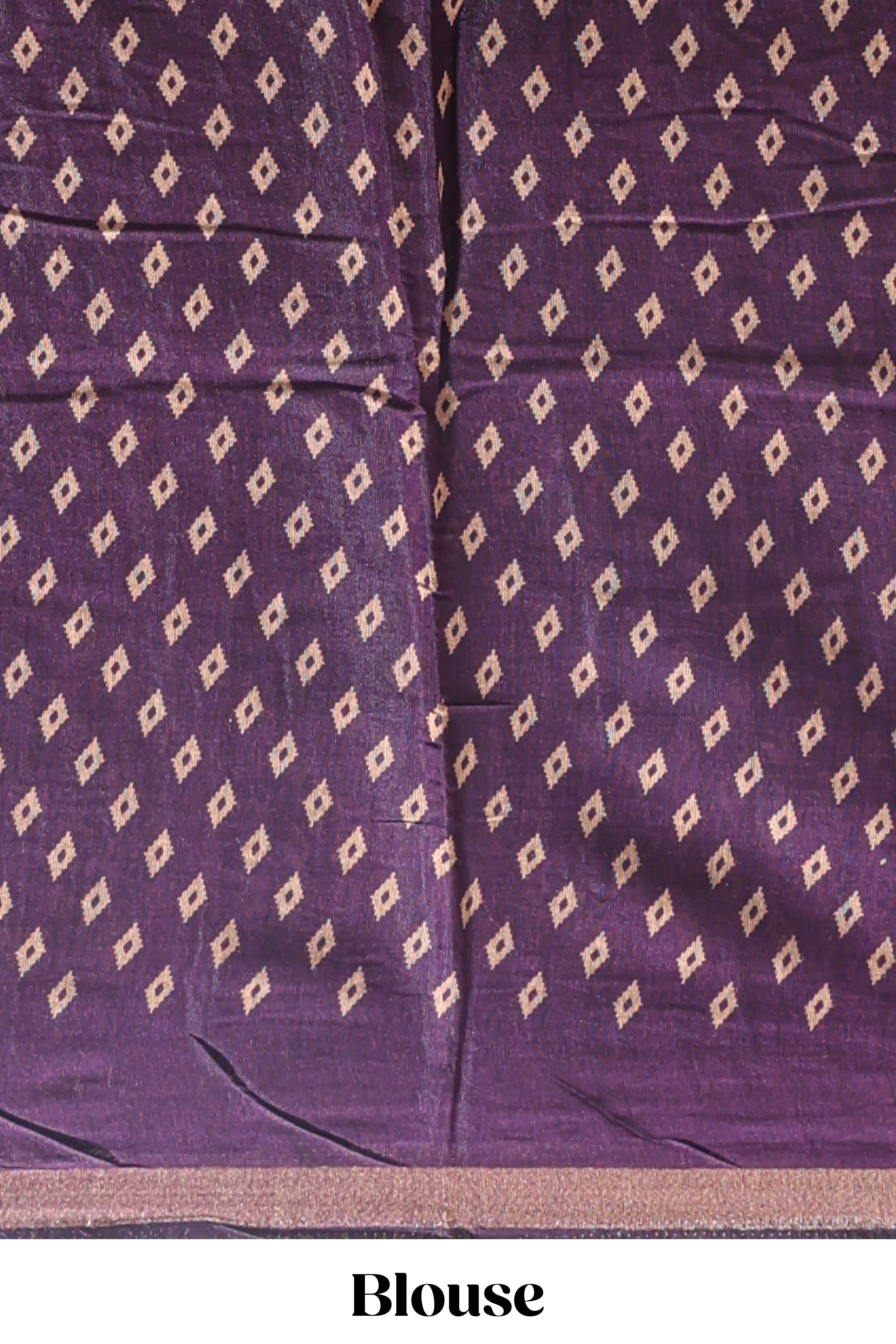 Purple floral motifs design marsh mellow saree with contrast border and printed blouse
