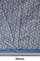 Purple mirror work embroidery design marsh mellow saree with contrast border and printed blouse